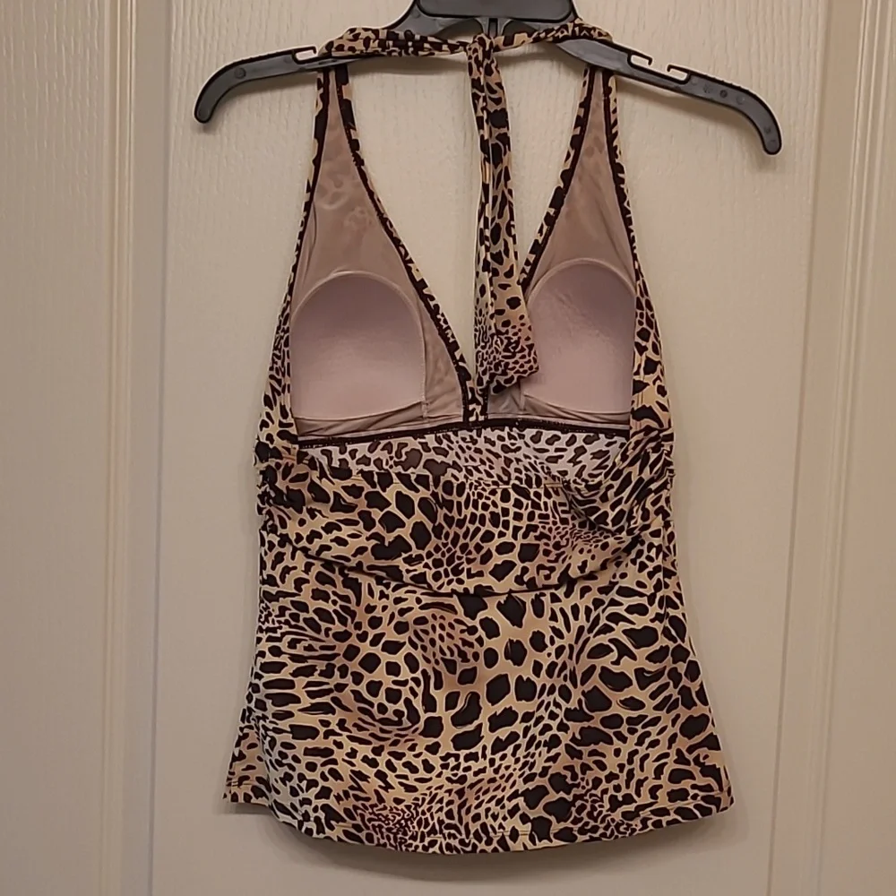 JONES NEW YORK Women's Leopard Print Swim Top - Halter Tankini Size 10